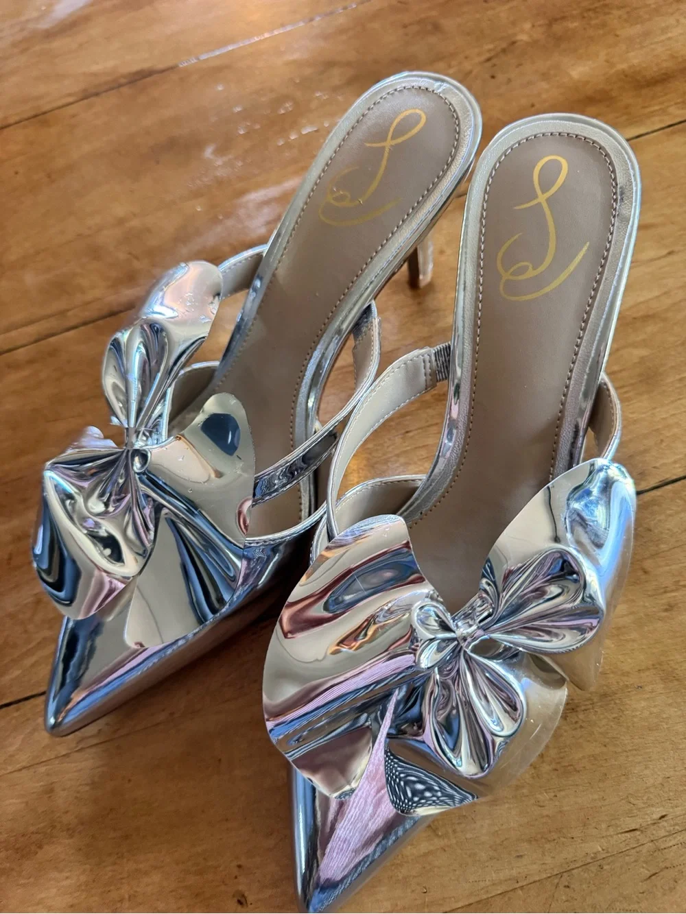 Sam Edelman Metallic Silver Floral Accent Women’s Slide Heels - Picture 3 of 7